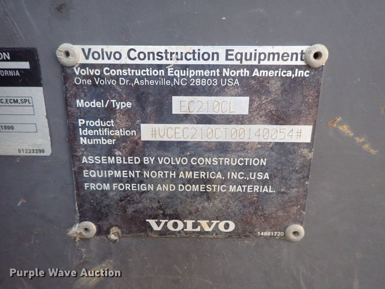 image for item DC3361 2010 Volvo EC210CL HD excavator
