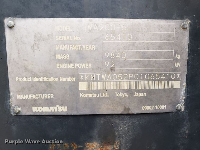 image for item DD2654 2005 Komatsu WA200-5 wheel loader