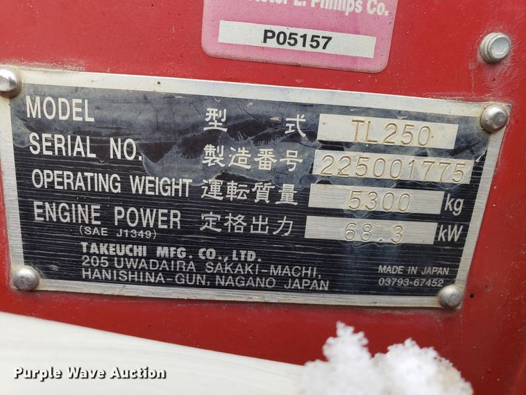 image for item DD2655 2012 Takeuchi TL250 skid steer