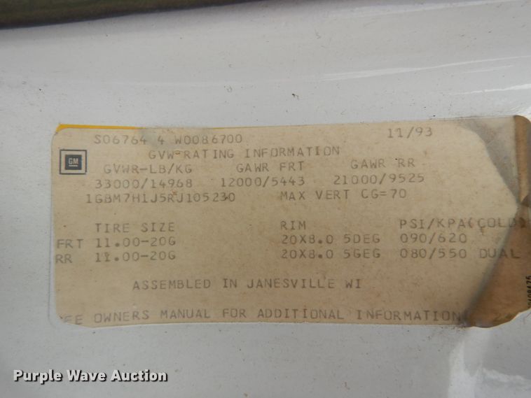 image for item DH5078 1994 Chevrolet Kodiak C6500 flatbed truck