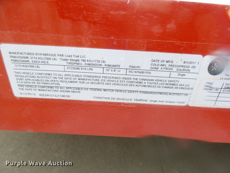 image for item EF9572 2018 Load Trail 6X12 tilt deck utility trailer