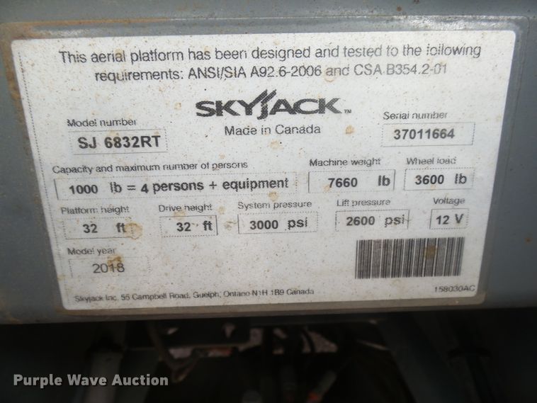 image for item EF9611 2018 Skyjack SJ6832RT scissor lift