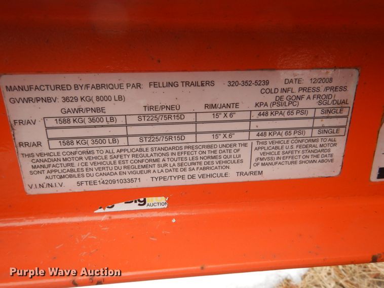 image for item FU9142 2009 Felling FT-7E00024 utility trailer