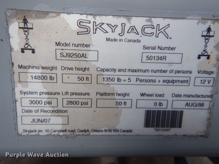 image for item GC9482 1998 Sky Jack SJ9250 1000 Series scissor lift