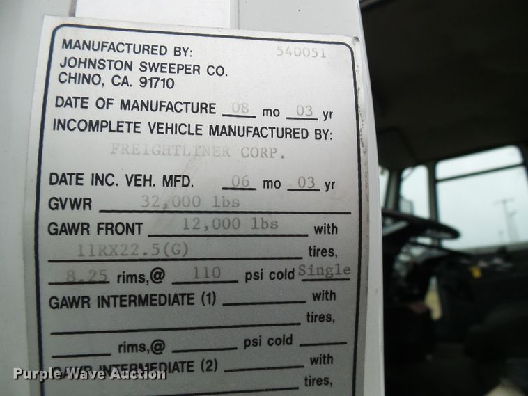 image for item DD1996 2003 Freightliner FC70 street sweeper truck