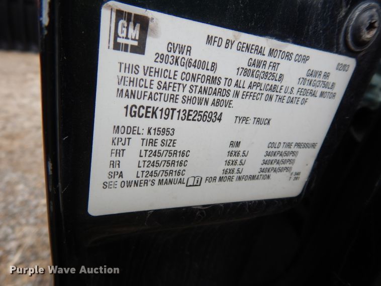 image for item DE4327 2003 Chevrolet Silverado 1500 Ext. Cab pickup truck