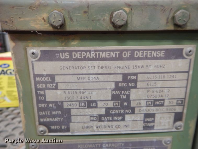 image for item DH3700 1982 U.S. Department Of Defense MEP004A generator