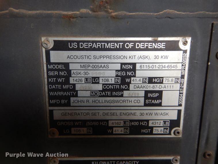 image for item DH3713 Us Department Of Defense MEP-005AAS generator