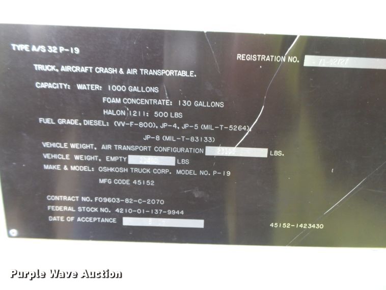 image for item DH7837 1987 Oshkosh P19 fire truck