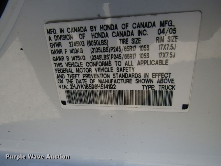 image for item DH8276 2006 Honda Ridgeline Crew Cab pickup truck