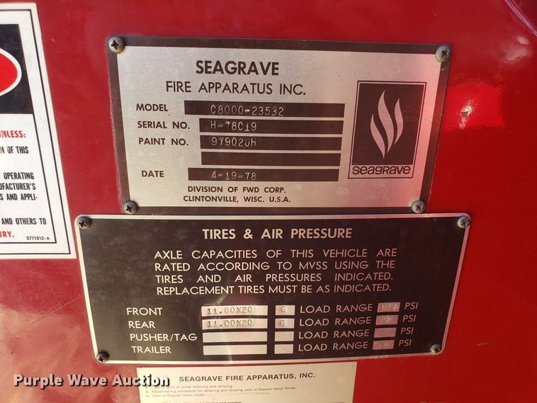 image for item EL9761 1978 Ford 8000 Seagrave aerial ladder fire truck