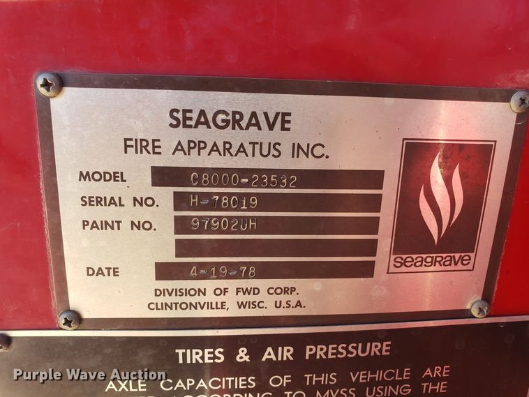 image for item EL9761 1978 Ford 8000 Seagrave aerial ladder fire truck