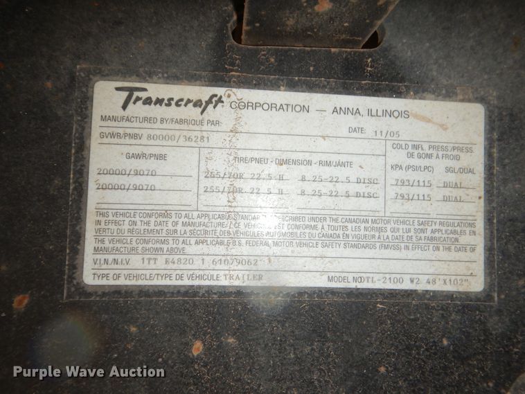 image for item DI0001 2005 Transcraft TL-2100 drop deck trailer