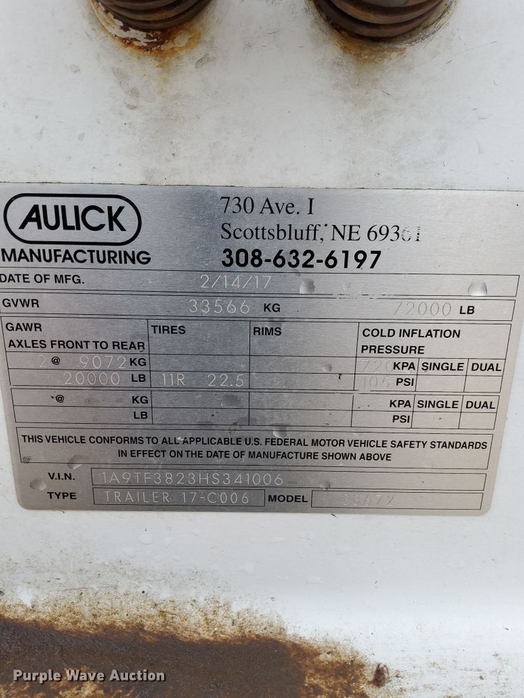 image for item DI0012 2017 Aulick 38672 live bottom silage trailer