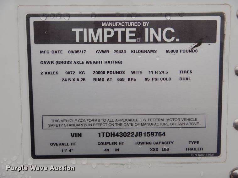 image for item DI2445 2018 Timpte double hopper bottom grain trailer