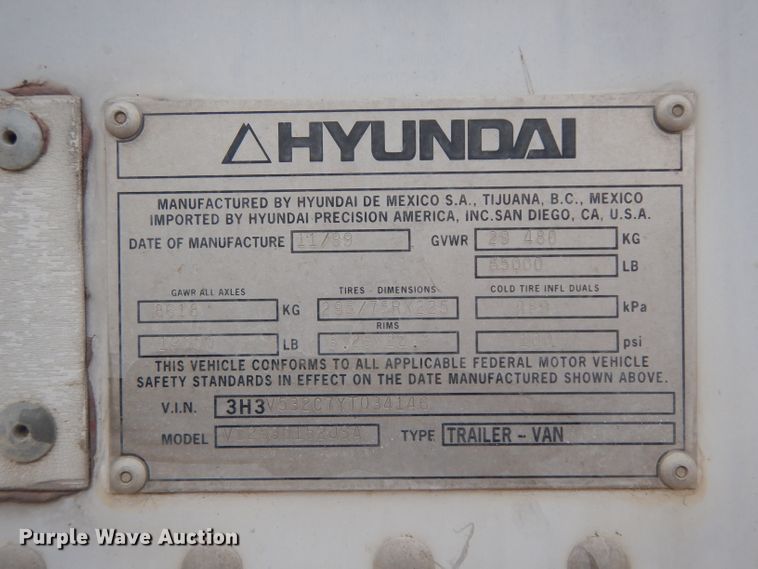 image for item DH2268 2000 Hyundai VI2530152JSA dry van trailer