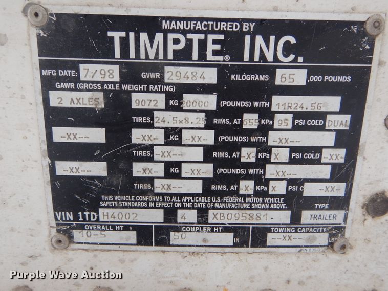 image for item DH6330 1999 Timpte Super Hopper double hopper bottom grain trailer