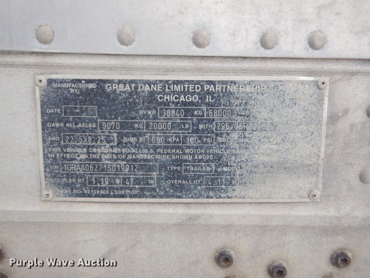 image for item DH6333 2001 Great Dane dry van trailer