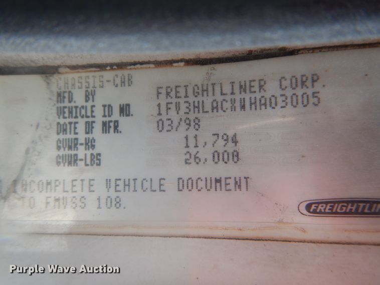 image for item DH6335 1998 Freightliner FL70 truck cab and chassis