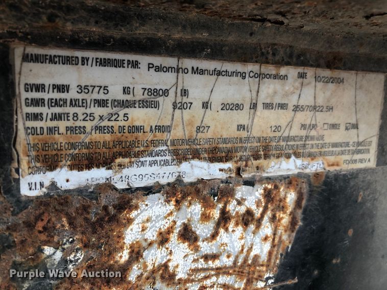 image for item GC9129 2005 Palomino drop deck equipment trailer