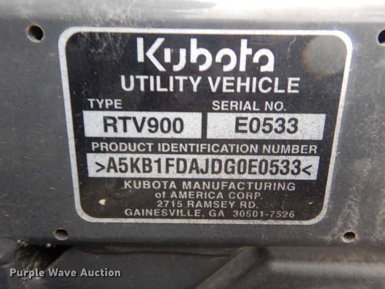 image for item DH6358 2013 Kubota 900XT utility vehicle