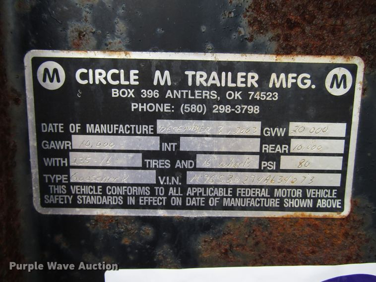 image for item DH8436 2004 Circle M equipment trailer