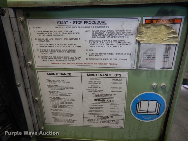 image for item FY9343 2015 Sullair 185 air compressor