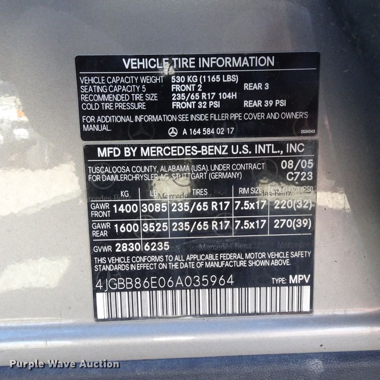 image for item GC9157 2006 Mercedes Benz ML350 SUV