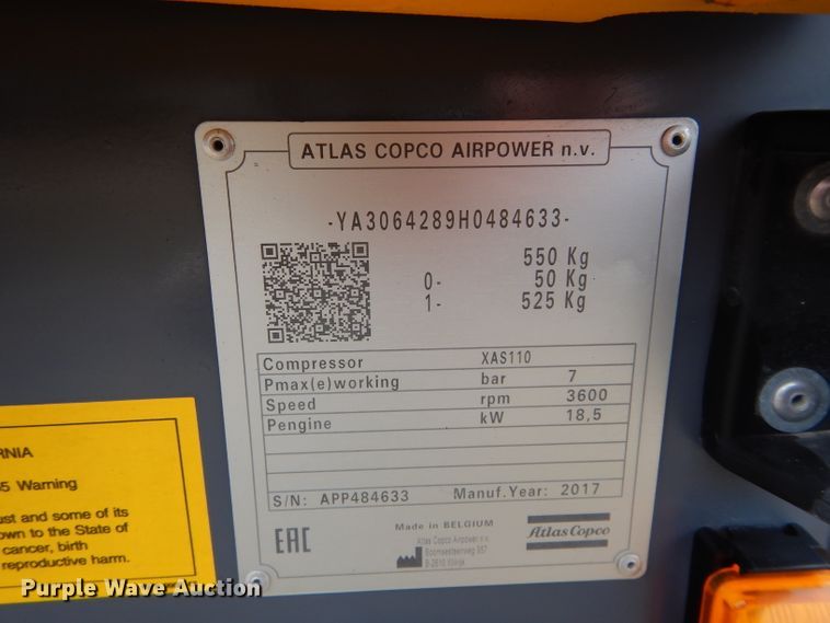 image for item GE9044 2017 Atlas Copco air compressor