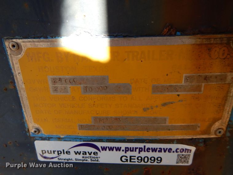 image for item GE9099 1974 Ranger Trailer Mfg. Co. 1B2400020 utility trailer