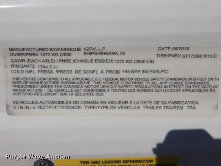 image for item GF9032 2018 KZRV Sportsmen Classic camper