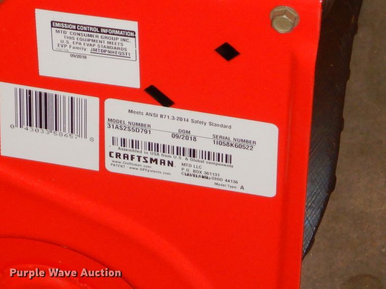 image for item GG9511 2018 Craftsman 31AS2S5D791 snow blower