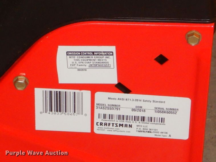 image for item GG9512 2018 Craftsman 31AS2S5D791 snow blower
