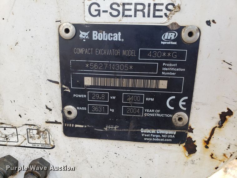 image for item GA9477 2003 Bobcat 430 ZHS mini excavator