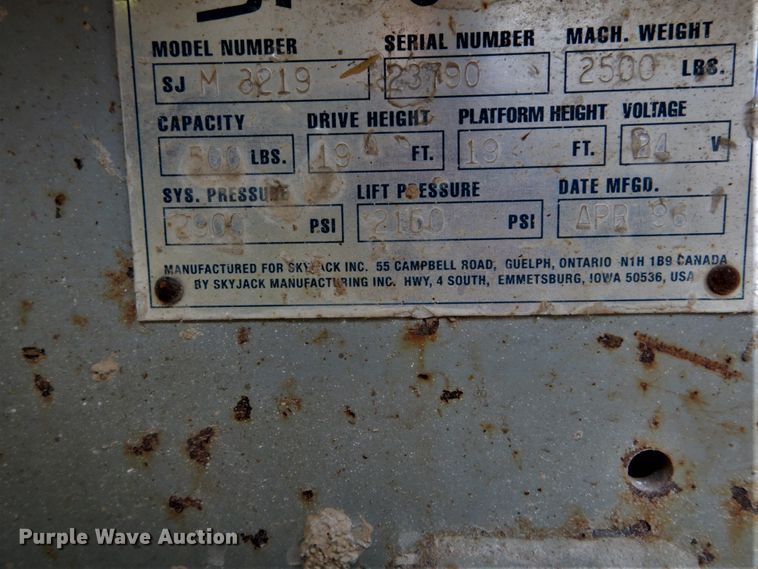 image for item GB9750 1996 Skyjack M3219 scissor lift