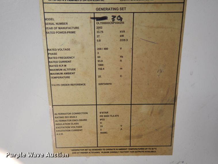 image for item GI9339 2002 Caterpillar NPX256 generator