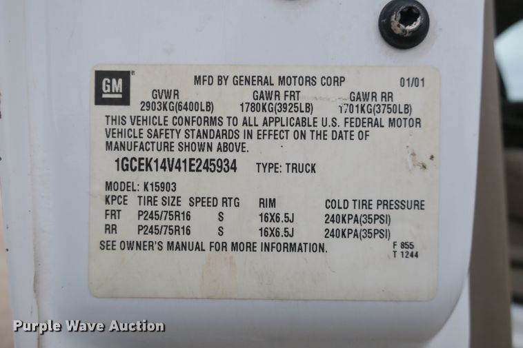 image for item DB10031 2001 Chevrolet Silverado 1500 pickup truck