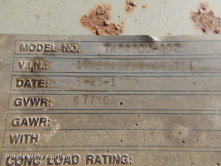 image for item DH4350 2000 Trail King TK54BDU-402 bottom dump trailer