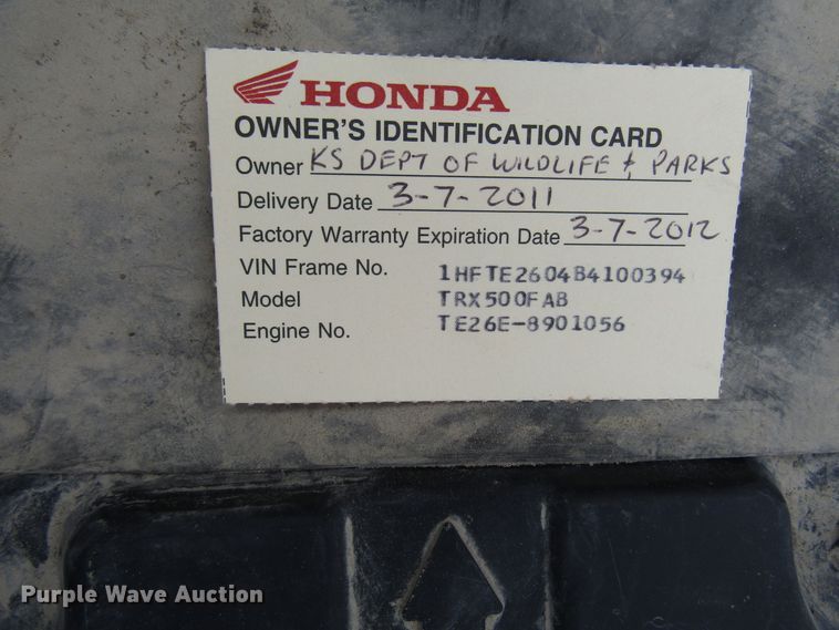 image for item DH8415 2011 Honda Rubicon TRX500FAB ATV