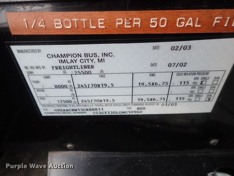 image for item FF9378 2003 Freightliner Champion coach bus