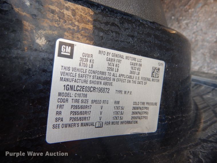 image for item FG9982 2012 Chevrolet Tahoe Police SUV