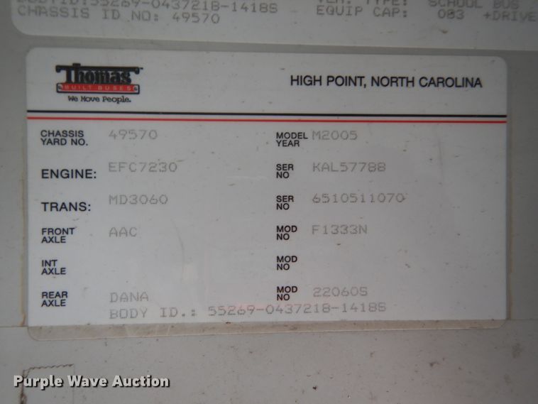 image for item FU9151 2005 Thomas Built MD3060 school bus