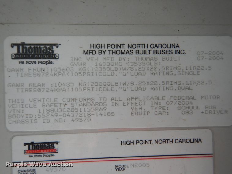 image for item FU9151 2005 Thomas Built MD3060 school bus