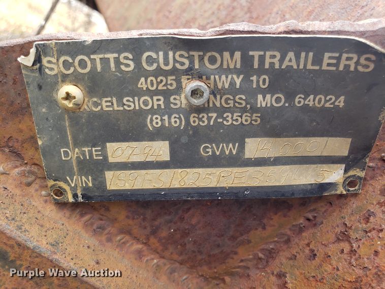 image for item GA9473 1994 Scott's Custom Trailers utility trailer