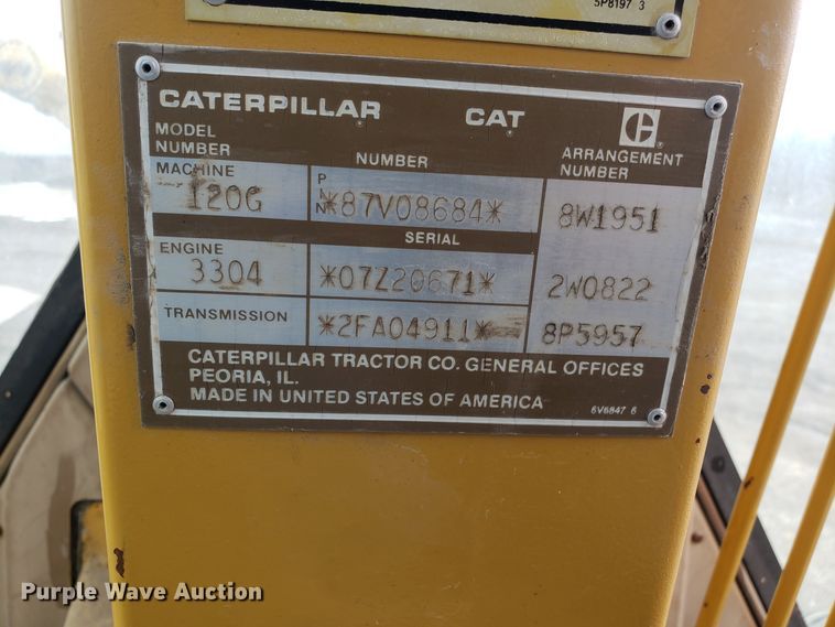 image for item GA9474 1988 Caterpillar 120G motor grader