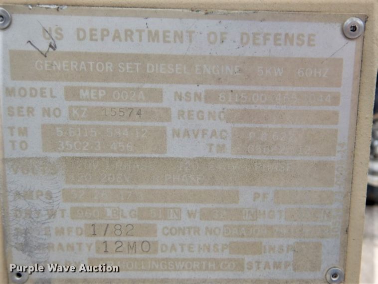 image for item GD9024 1982 Onan MEP-002A generator