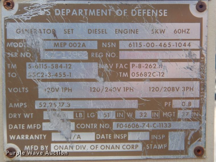 image for item GD9025 2011 Onan MEP-002A generator