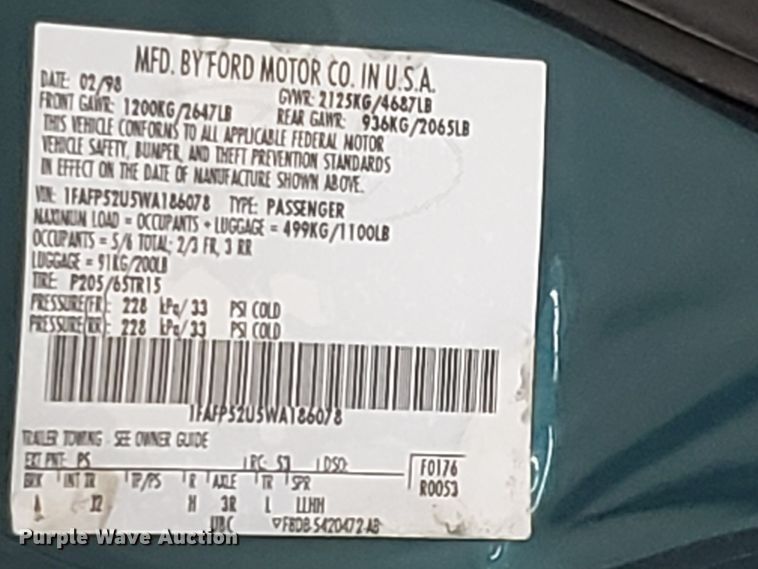 image for item GG9569 1998 Ford Taurus SE