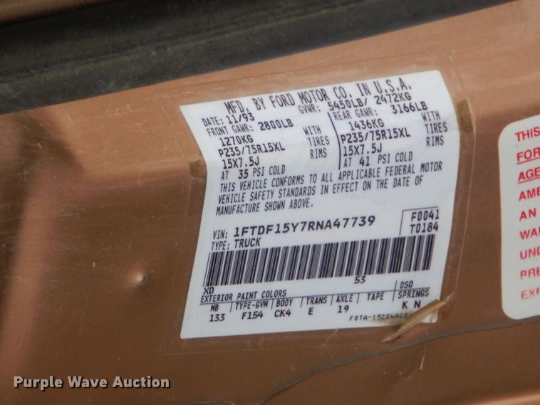 image for item GG9615 1994 Ford F150 pickup truck