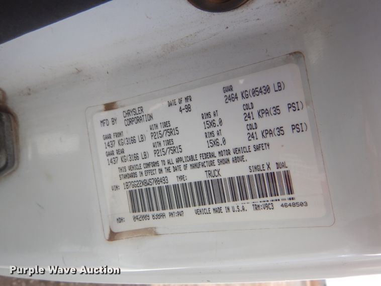 image for item GX9811 1998 Dodge Dakota SLT pickup truck